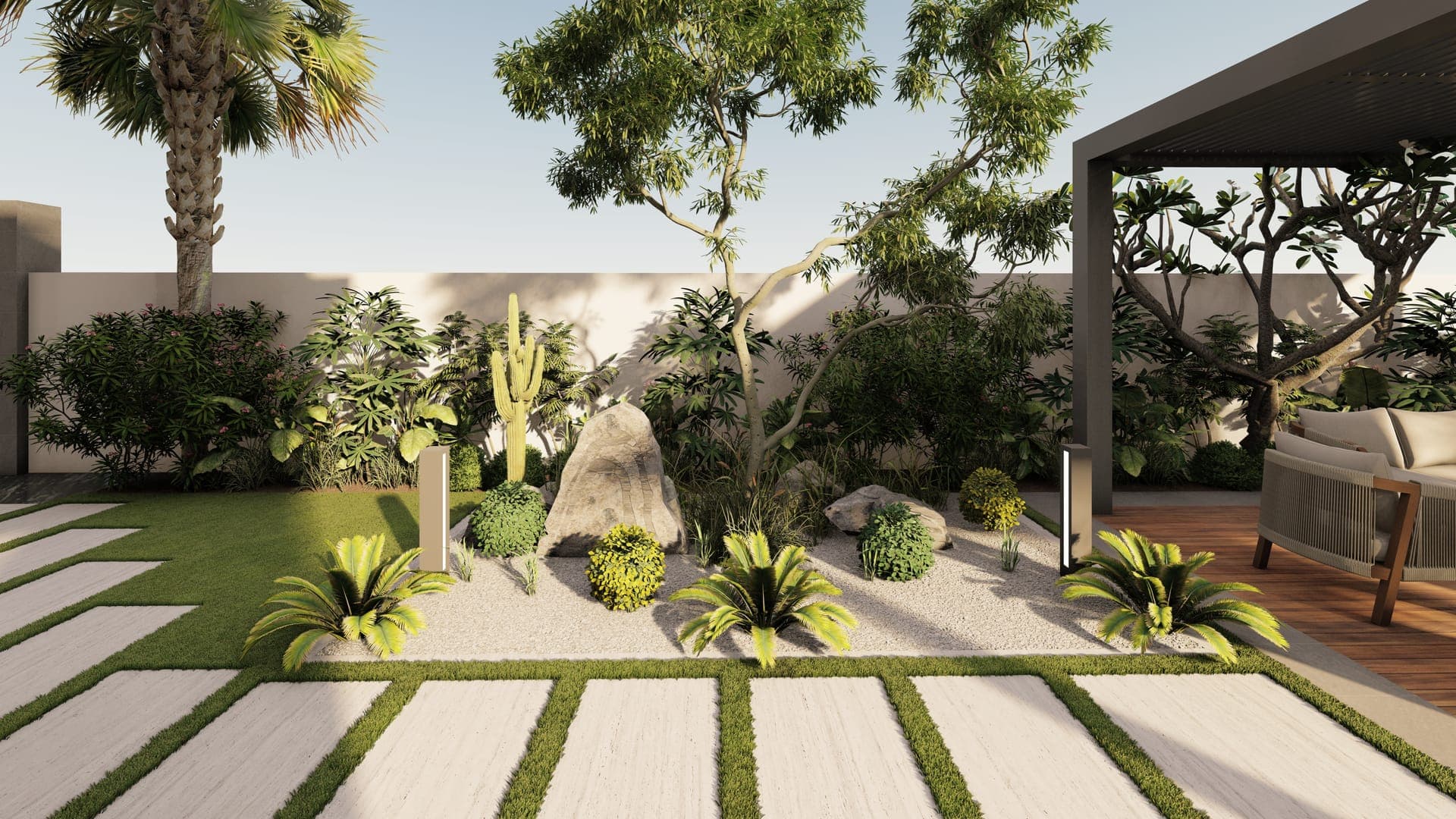 Resort-Style Garden with Fire Lounge
