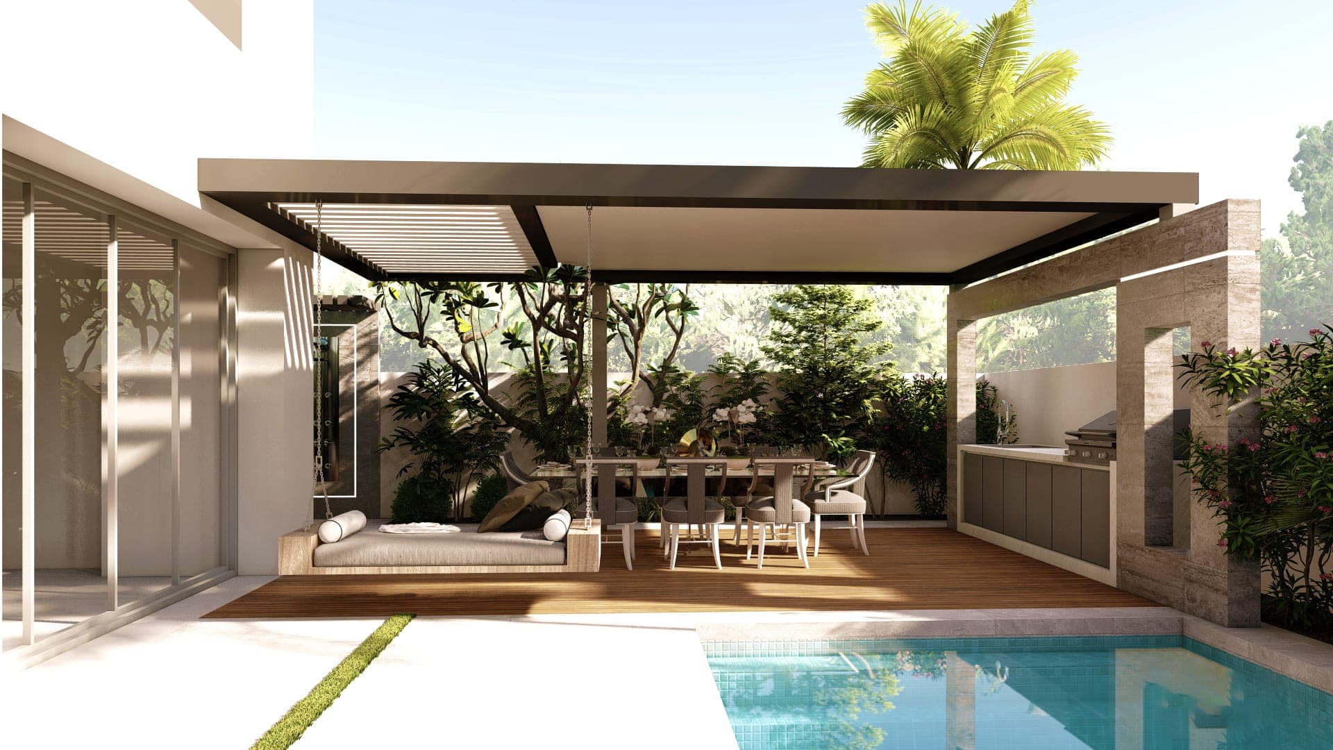 Louvered Pergola Outdoor Living Space
